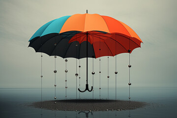 Wall Mural - States of mind, graphic resources, fine and modern art concept. Abstract colorful illustration of umbrella in surreal and minimalist background with copy space