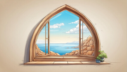  Illustration artwork of an amazing house beside the ocean, landscape