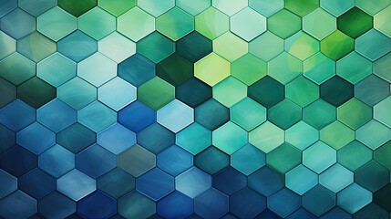 Poster - A geometric pattern of hexagons in shades of blue and green creating a soothing effect