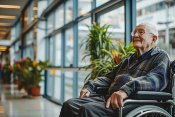 Photo an old man sitting in a wheelchair