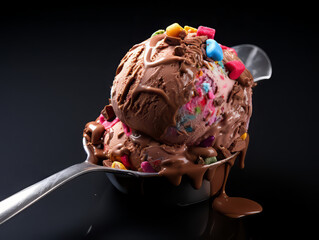 Wall Mural - Luxurious Side view chocolate ice cream with nuts and wafer rolls