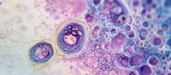 Wall Mural - Fetal ovary: Oocyte development micrograph depicting leptotene and pachytene stages.