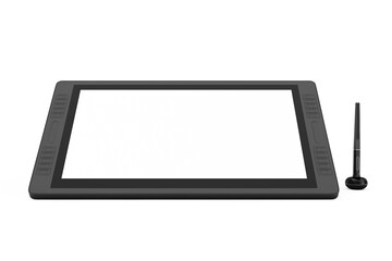Poster - Big Size of Digital Graphics Drawing Tablet Monitor with Pen and Blank Screen for Your Design. 3d Rendering