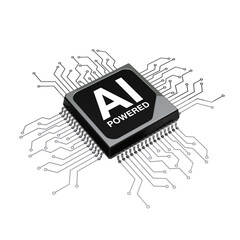 Poster - AI Powered Microchip CPU Processor with Circuit. 3d Rendering