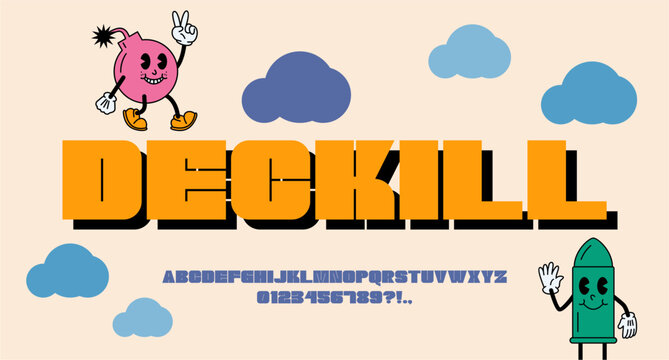 DECKILL FONT VECTOR DISPLAY UPPERCASE PLAYFUL RETRO VINTAGE EDITABLE
