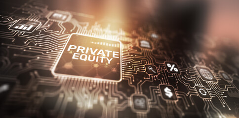 Poster - Private equity (PE) investment business concept. Private equity capital. IPO