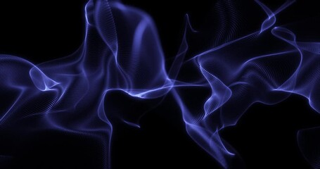 Wall Mural - abstract blue twisting plumes of particles on black background. seamless looping animation.
