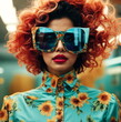 © irenastar - Portrait of a young beautiful woman in large extravagant sunglasses and bright clothes. Funny fashion. Poster