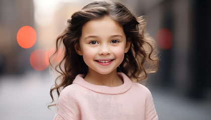 Wall Mural - Little girl in pink sweater outdoors world cancer day concept