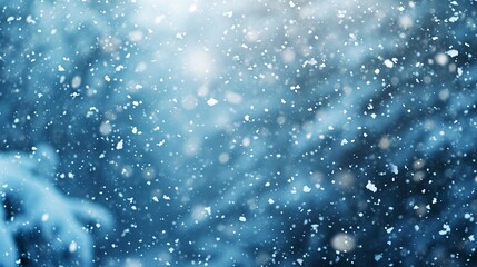 Wall Mural - Blue background with falling snow and snowflakes.