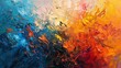 Canvas art with an explosion of colors, featuring rough and raised textures from palette knife applications.
