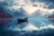 A boat on a lake with mountains in the background scenery