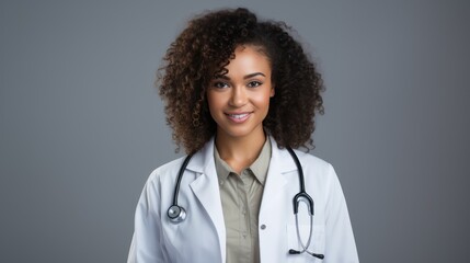 Wall Mural - A Portrait of a beautiful happy young doctor on a white isolated transparent background.