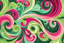 Artwork Vector Illustration Of Abstract Swirls In The Style Of Colourful Mosaics - Light Green And Pink Bold Outline Colorful Gardens Complementary Background Created With Generative AI Technology