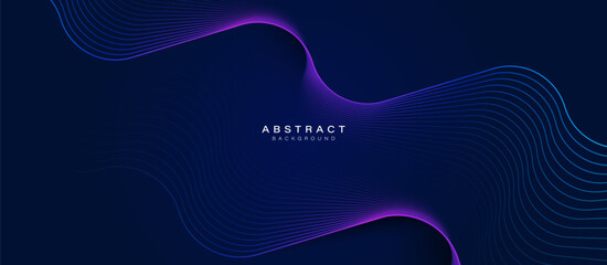 Aufkleber - Abstract background with blue glowing wavy lines with technology connection concept. Modern minimal trendy shiny purple lines pattern banner. Vector design for business web space concept