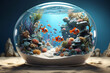 round glass aquarium and fish life