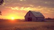 An old barn near field during a golden hour sunset