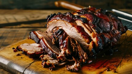 Poster - roasted meat on a wooden table