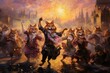 Playful twilight foxes, dancing under the fading light of the setting sun - Generative AI