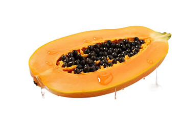 Wall Mural - Half of ripe papaya fruit isolated whole and half ripe papaya isolated on white background. full depth of field transparent background Generative Ai