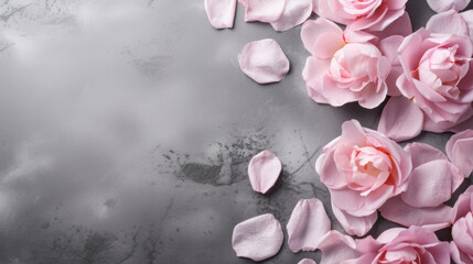 Wall Mural - Pink petals on grunge gray background