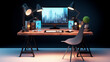 © Shahazadi - a 3D representation of a modern computer workplace, featuring a stylish desk with a powerful computer setup