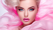 beauty makeup and nail art concept. beautiful fashion on pink background