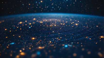 Abstract futuristic the cosmos filled with countless stars dark blue color background. Artificial Intelligence wording with the circuit design technology 