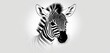  a close up of a zebra's head on a white background with a black and white image of a zebra in the middle of it's left side.