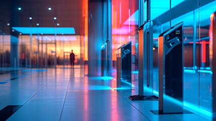 Poster - Biometric Security Check: Futuristic Access Control at a Secure Facility at Dawn