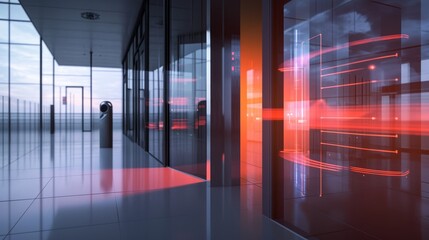Poster - Biometric Security Check: Futuristic Access Control at a Secure Facility at Dawn