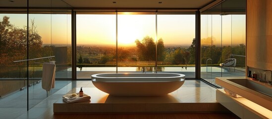 Wall Mural - Contemporary bathroom with panoramic windows.