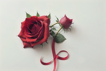 Red rose on a white background, valentine's day concept