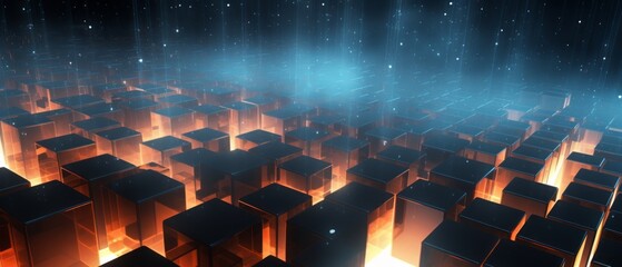 Poster - Futuristic glowing cubes - abstract technological background for modern designs