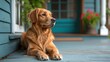 golden retriever puppy, a loyal Golden Retriever patiently waiting by the front door, eager to accompany its family on an outdoor adventure,