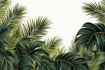 Wall Mural - Jungle exotic composition tropical leaves seamless border pattern green invitation holiday banners with palm. 