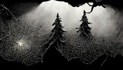 Wall Mural - real creepy spider webs on black banner