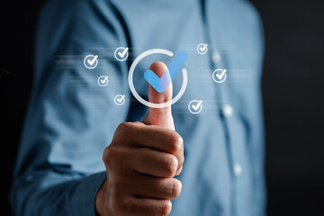 Aufkleber - Digital Guarantee Checkmark, business checking quality assurance QA or QC management, certification Standardization, certification. Compliance to regulations service and standards..