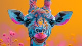 Fototapeta Dziecięca - detailed illustration of a print of colorful giraffe