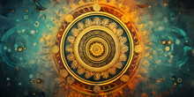 Mayan Pattern As Background Decoration, A Colorful Mandala With A Circle In The Middle ,