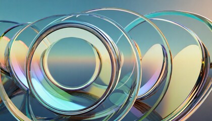 Wall Mural - glass circle shapes with colorful reflections composition 3d rendering illustration