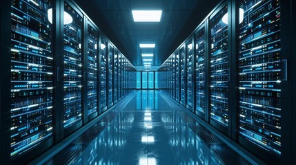 Poster - Operating System: A Central Server Room Buzzing with Activity at Noon