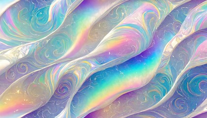 Wall Mural - seamless trendy iridescent rainbow foil texture soft holographic pastel unicorn marble background pattern modern pearlescent blurry abstract swirl illustration