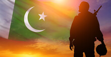 Soldier On Pakistan Flag Background. National Holiday. 3d Illustration