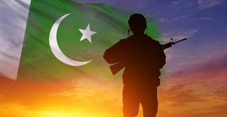 Soldier on Pakistan flag background. National holiday. 3d illustration