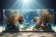 square glass aquarium and lion fish life
