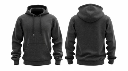 Collection of grey tee hoodies with front and back view isolated on white background