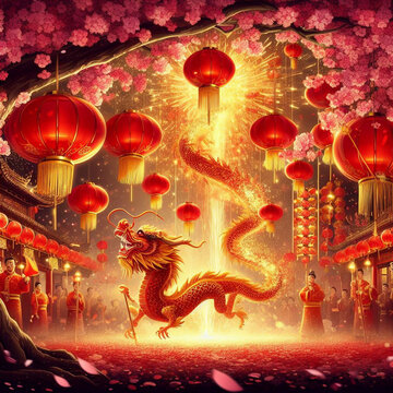 Happy chinese new year 2024 year of dragon vector illustration background poster generated ai