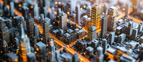 Wall Mural - Urban landscape and smart city depicted through a top view of buildings in a city model and 3D render.