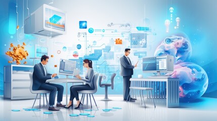 Wall Mural - AI marketing agency, AI experts working on AI tools, modern technology in AI agency concept